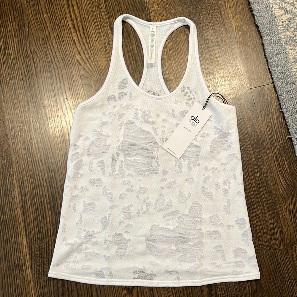 ALO Yoga Pure Tank - White Distressed - Size Small (NWT)